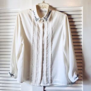 Koret Pleated, Embroidered Blouse